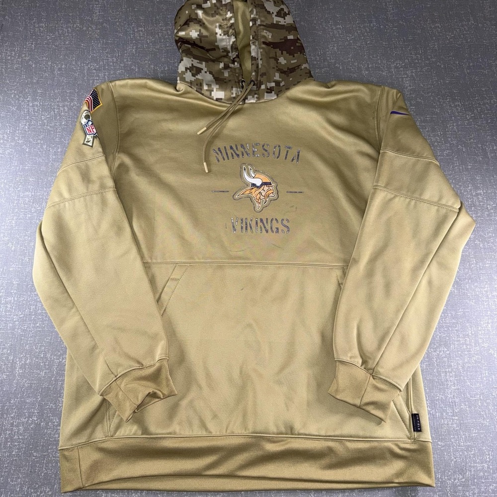 Minnesota Vikings Hoodie Sweatshirt Mens 3XL Beige NFL Football Nike Camo Hood